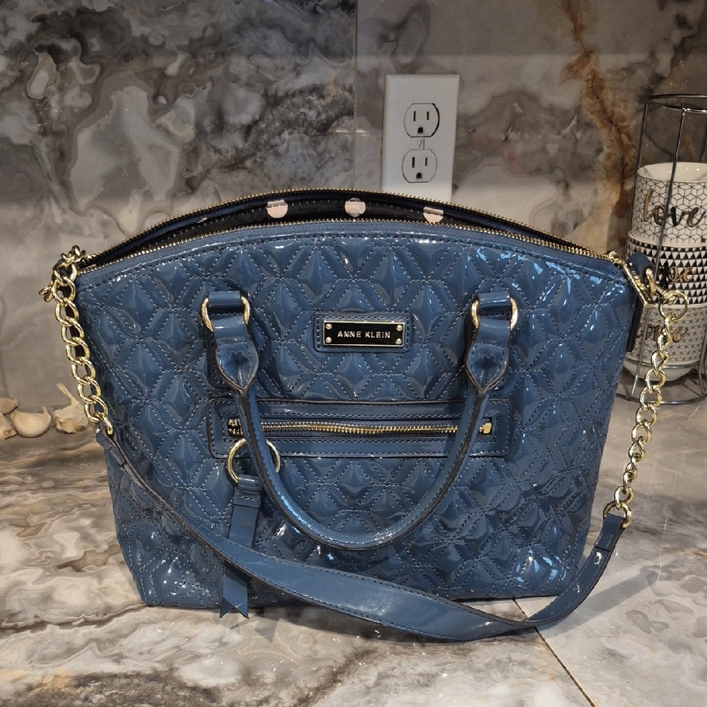 Anne Klein Blue Satchel with Structured Design